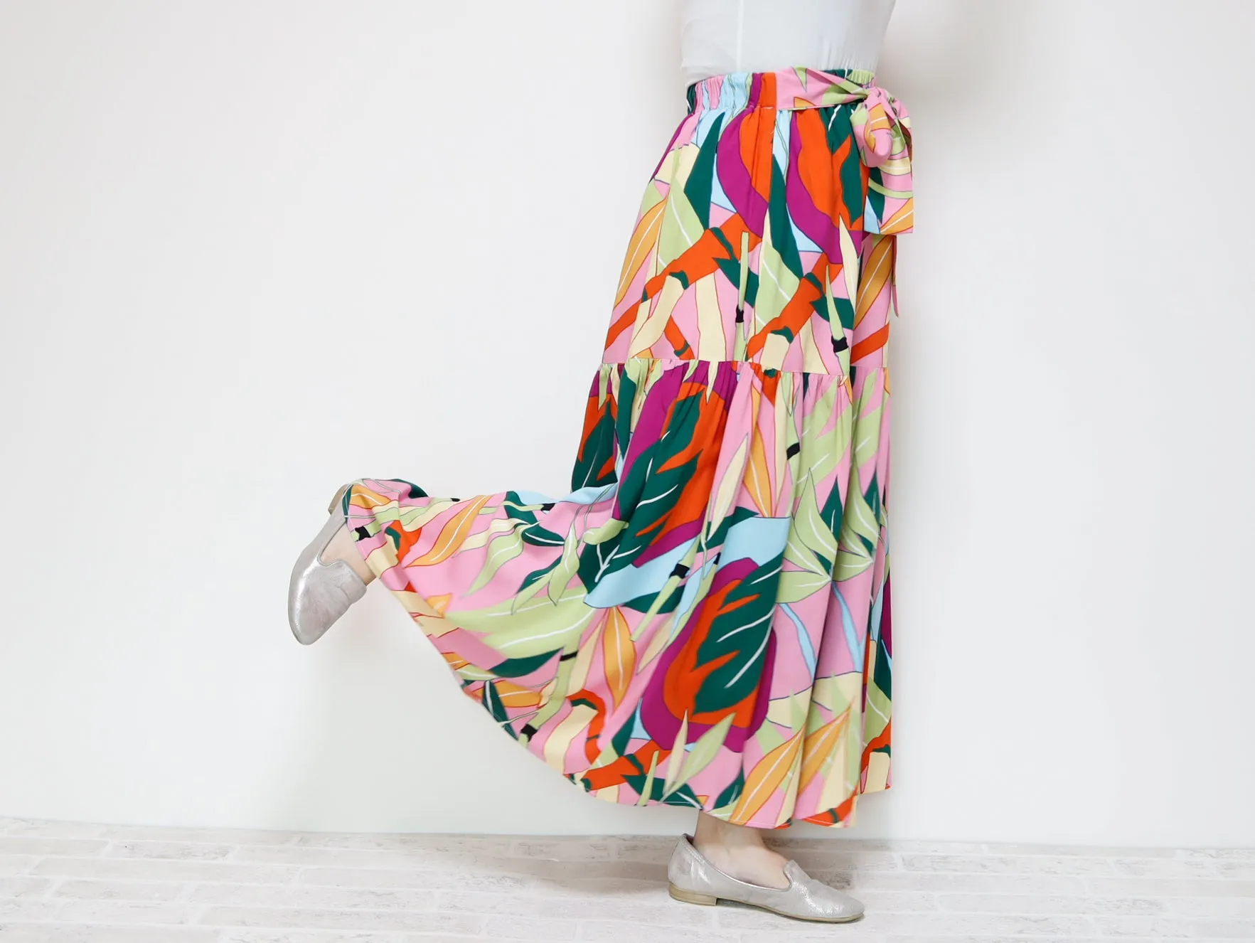 <S39PS> PINKY PRINTED Skirt  -Length 90cm