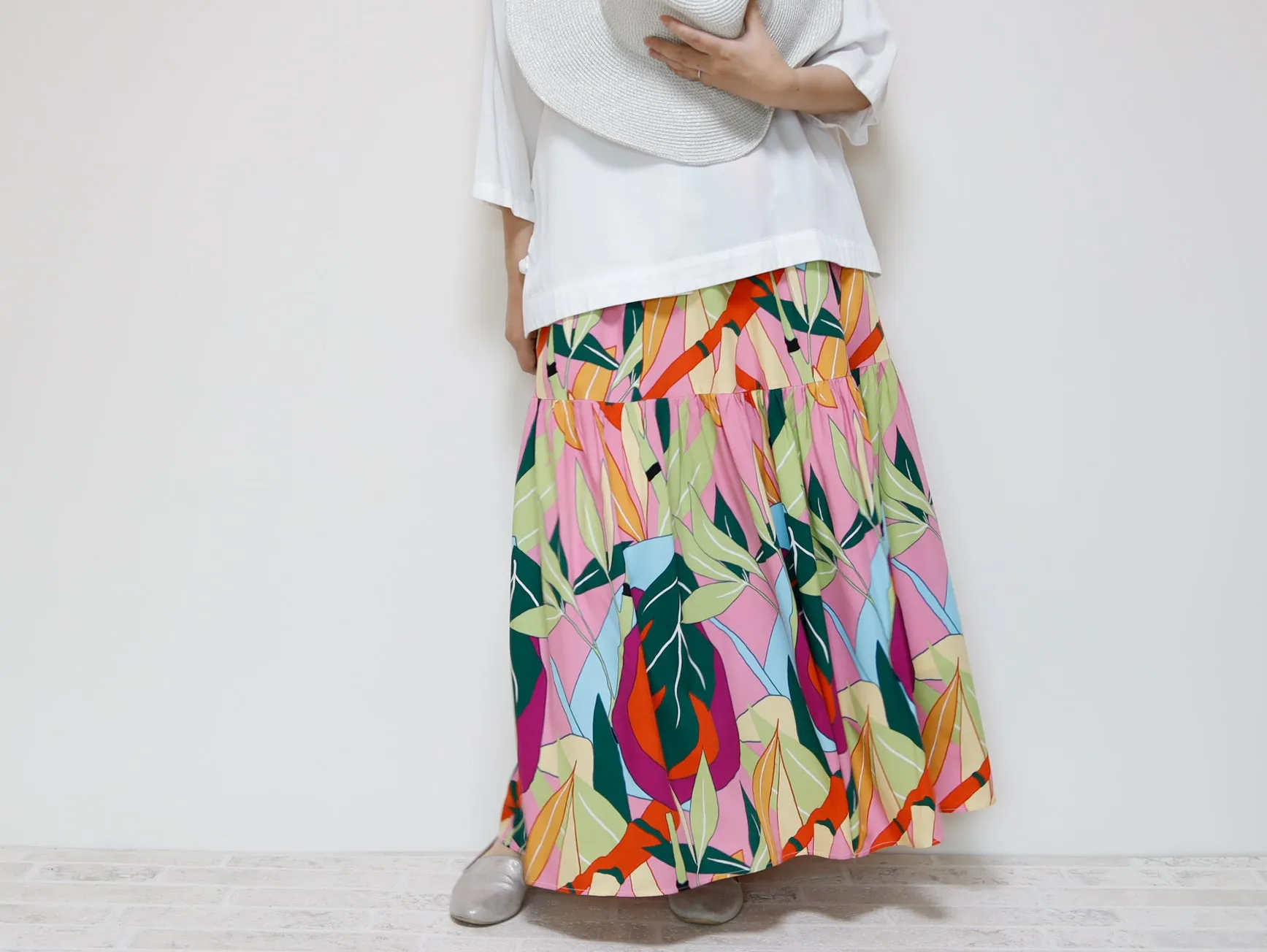 <S39PS> PINKY PRINTED Skirt  -Length 90cm