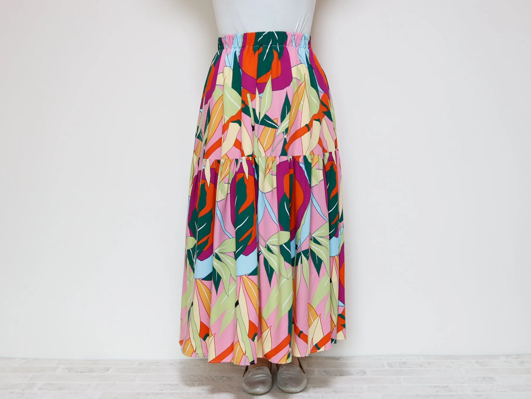 <S39PS> PINKY PRINTED Skirt  -Length 90cm