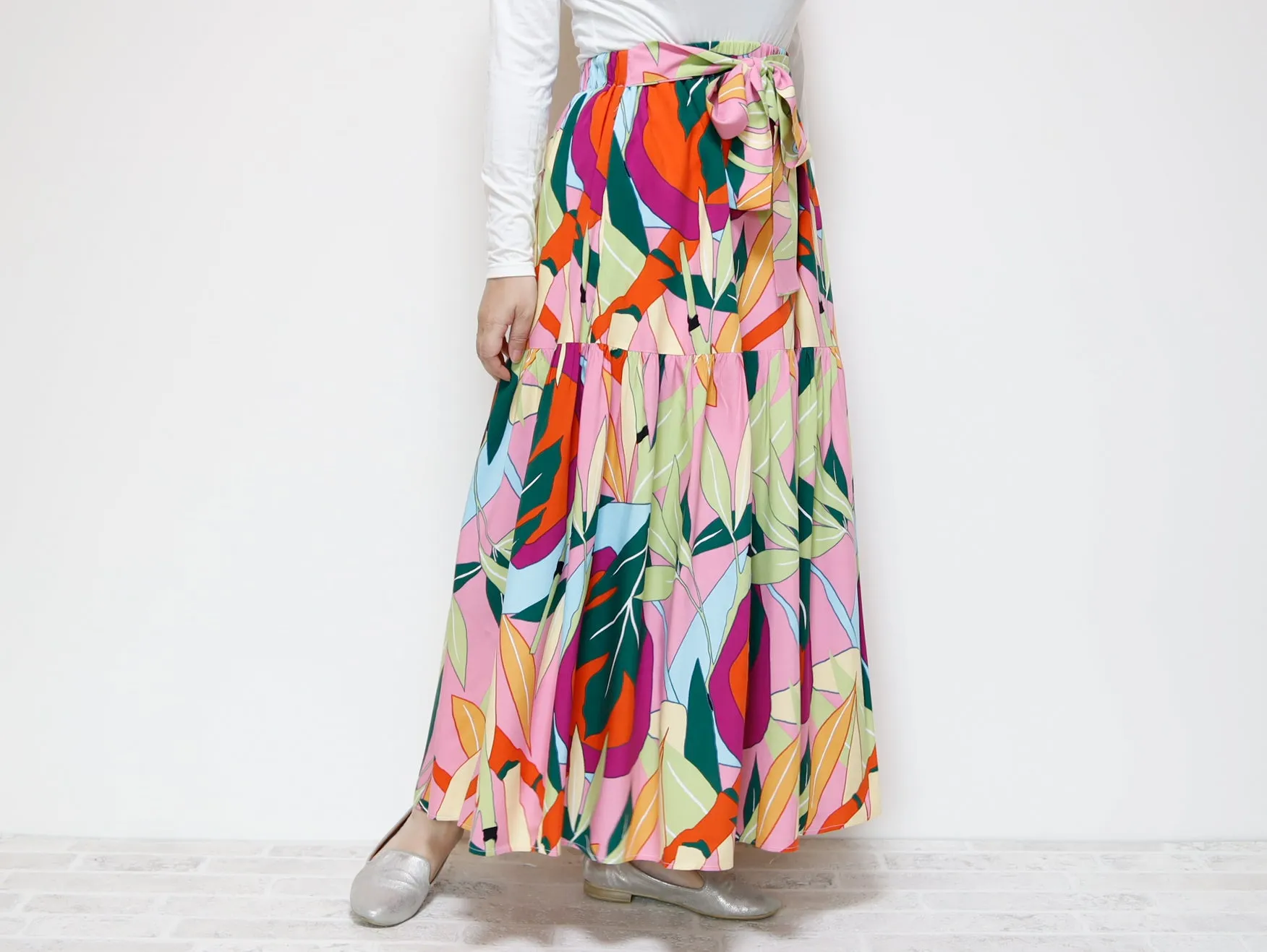 <S39PS> PINKY PRINTED Skirt  -Length 90cm