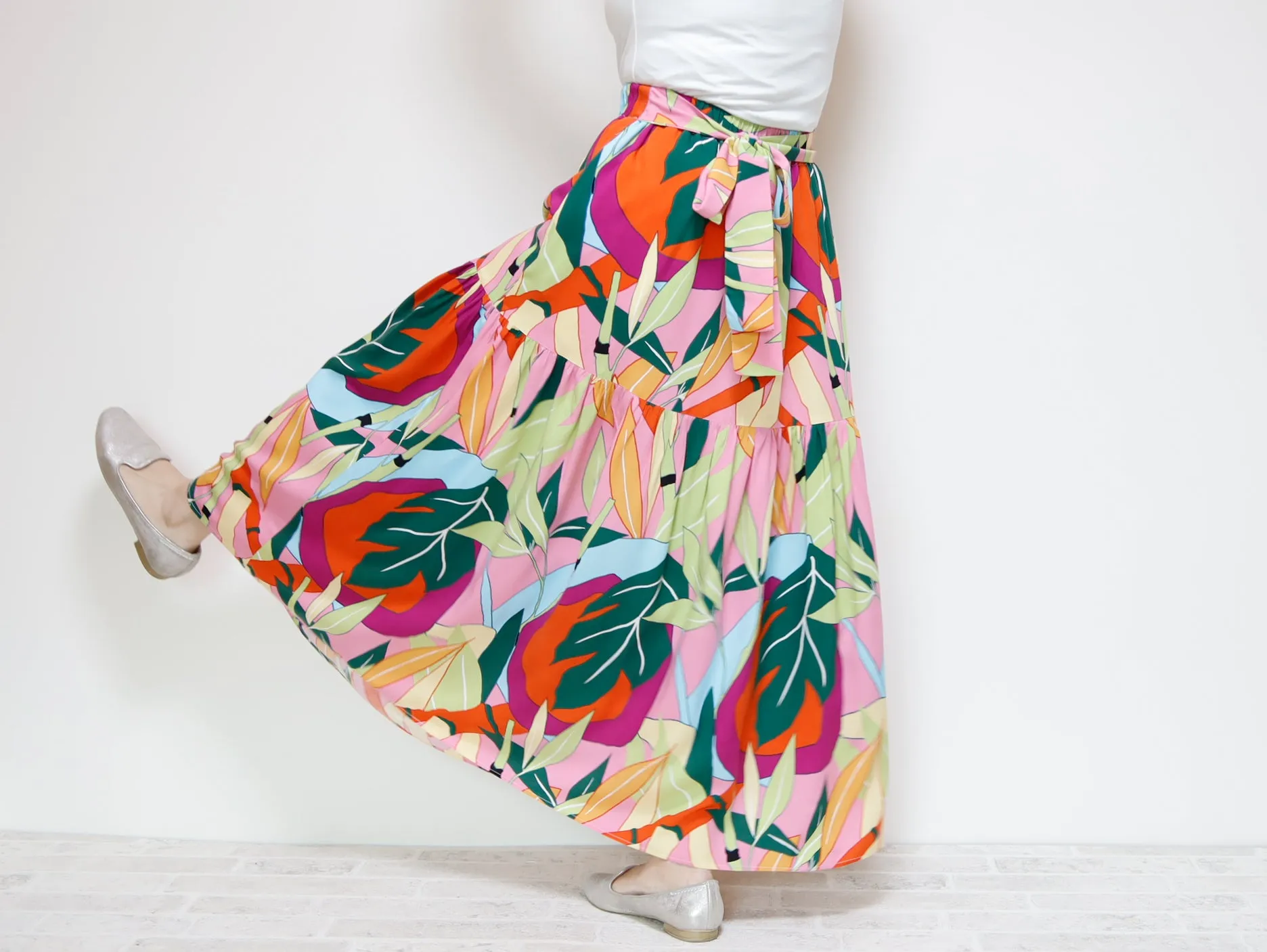 <S39PS> PINKY PRINTED Skirt  -Length 90cm
