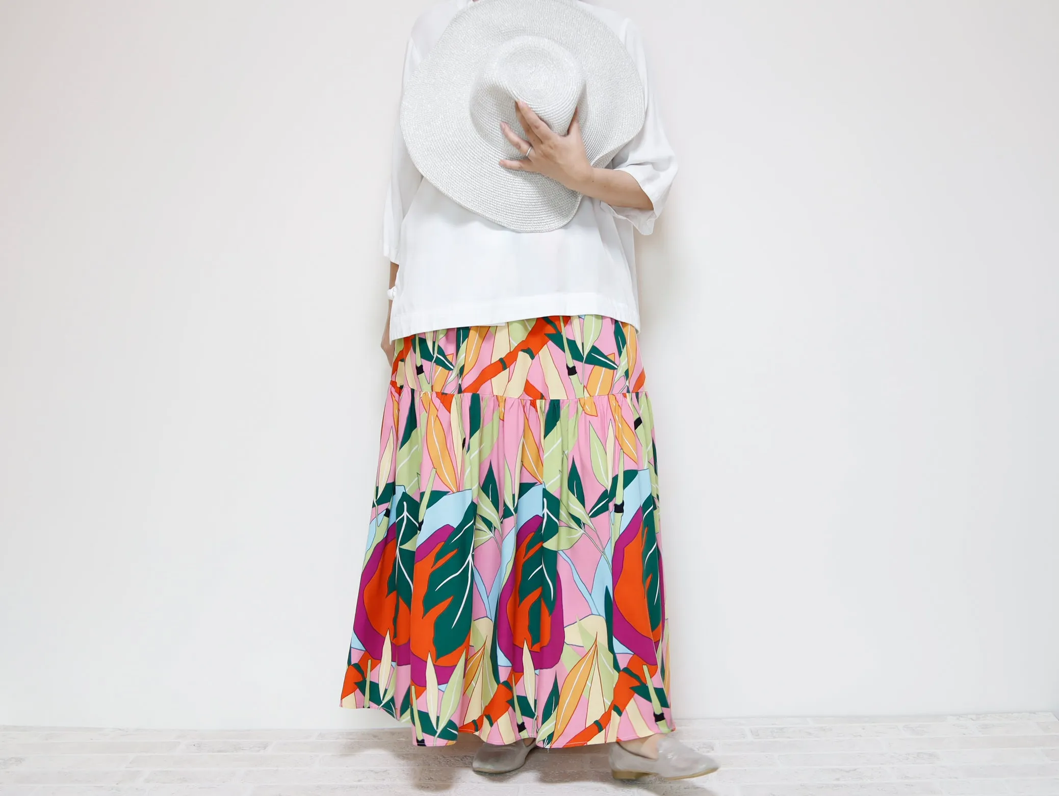 <S39PS> PINKY PRINTED Skirt  -Length 90cm
