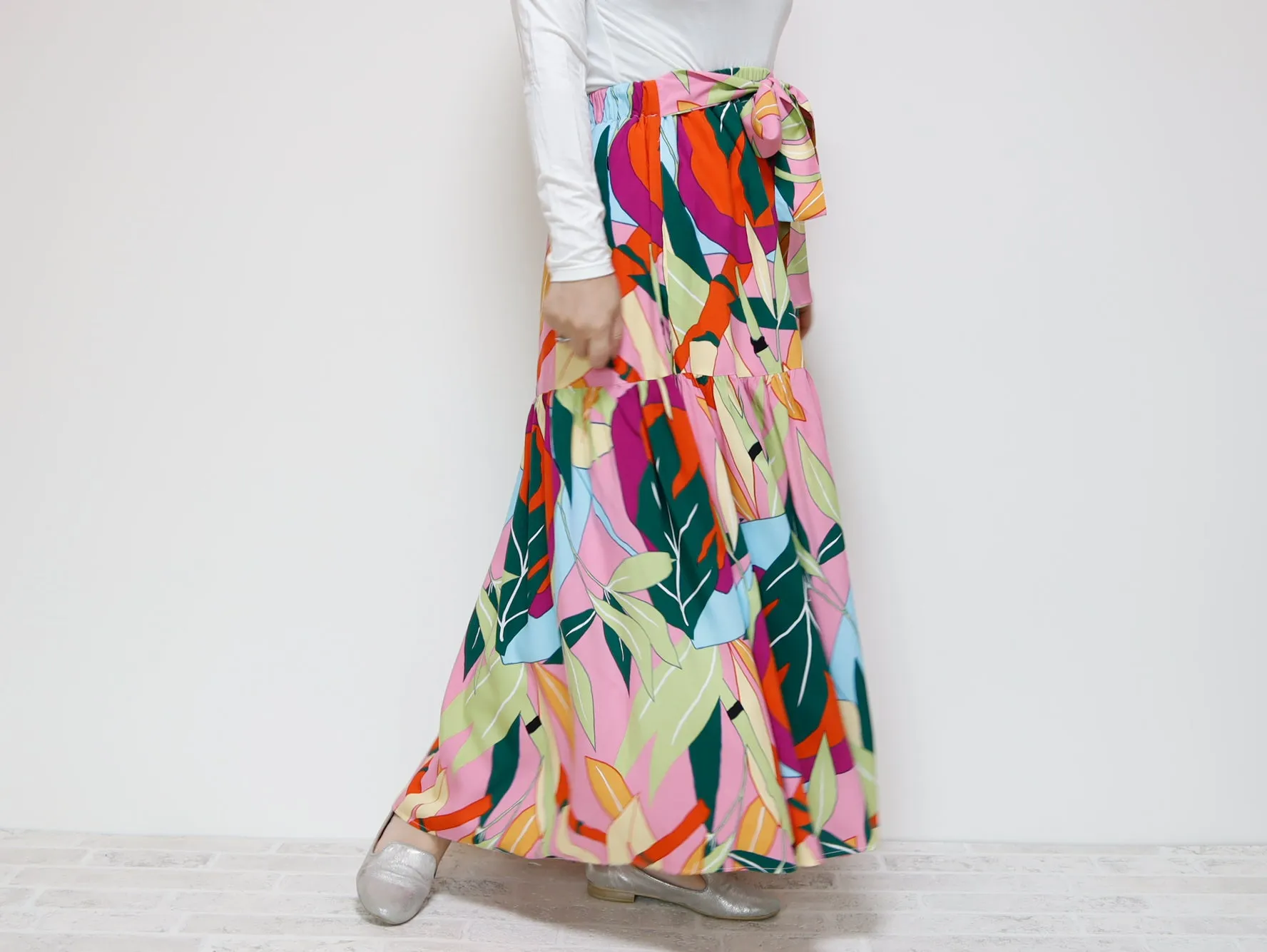 <S39PS> PINKY PRINTED Skirt  -Length 90cm