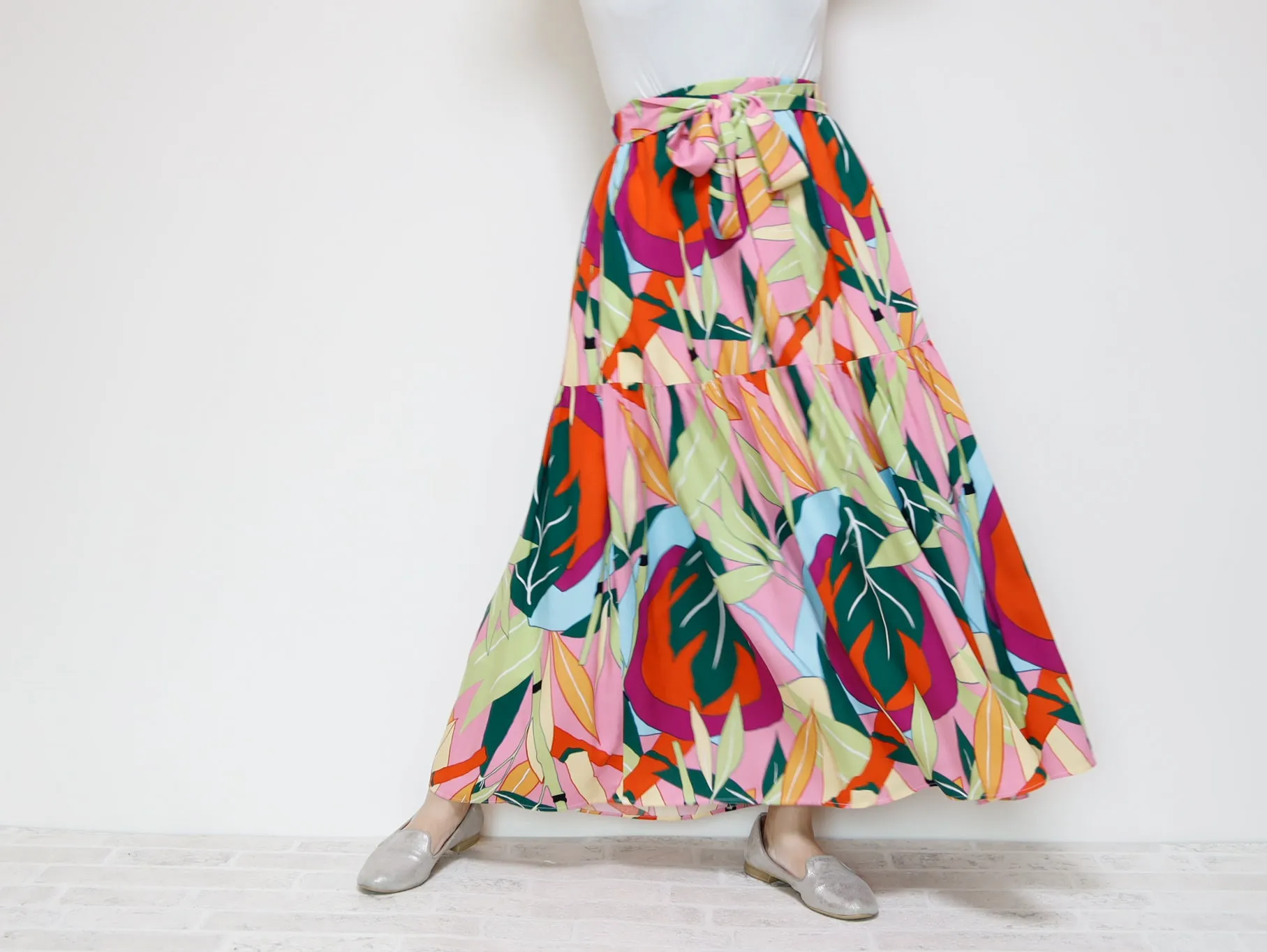 <S39PS> PINKY PRINTED Skirt  -Length 90cm