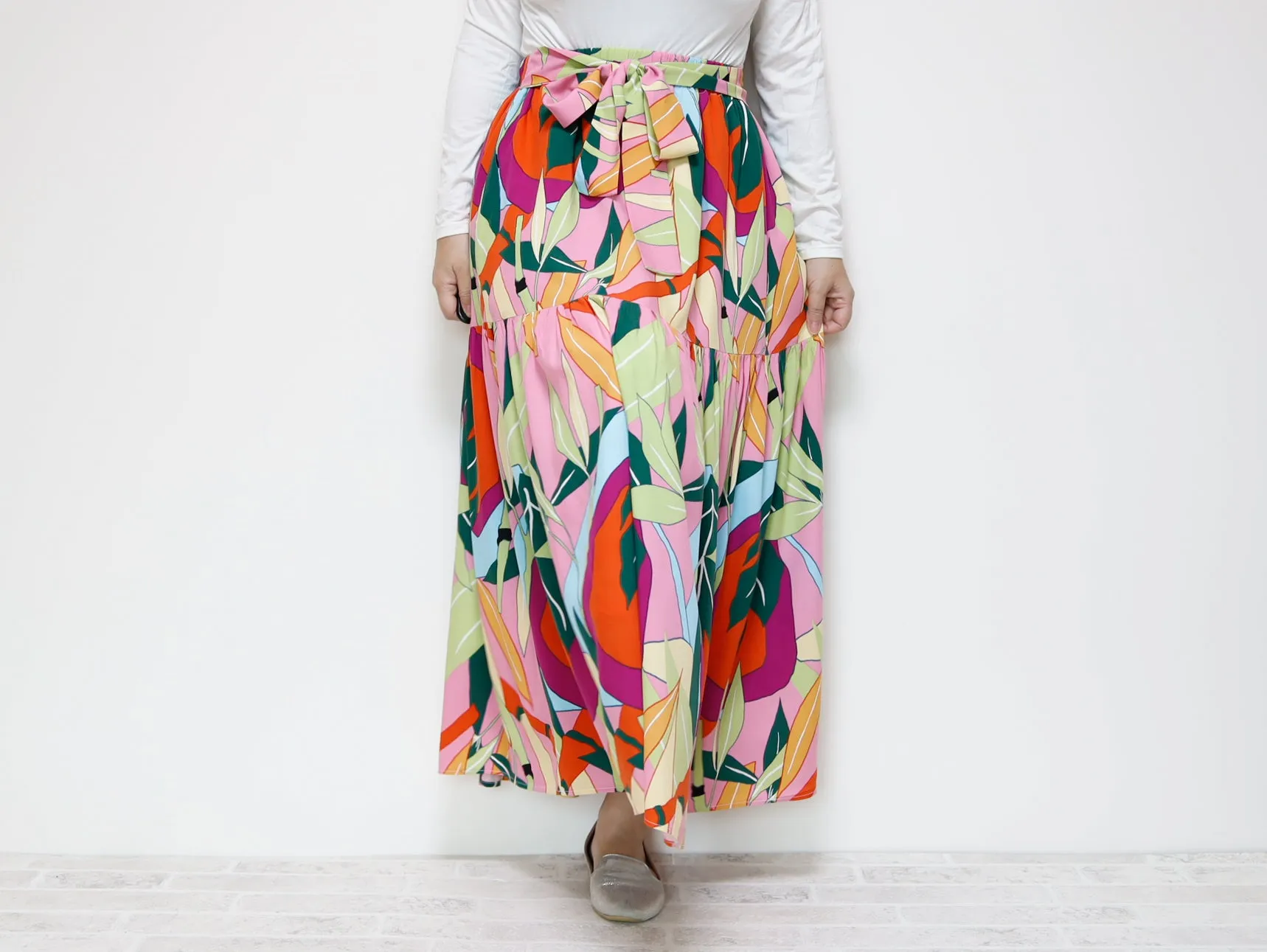 <S39PS> PINKY PRINTED Skirt  -Length 90cm