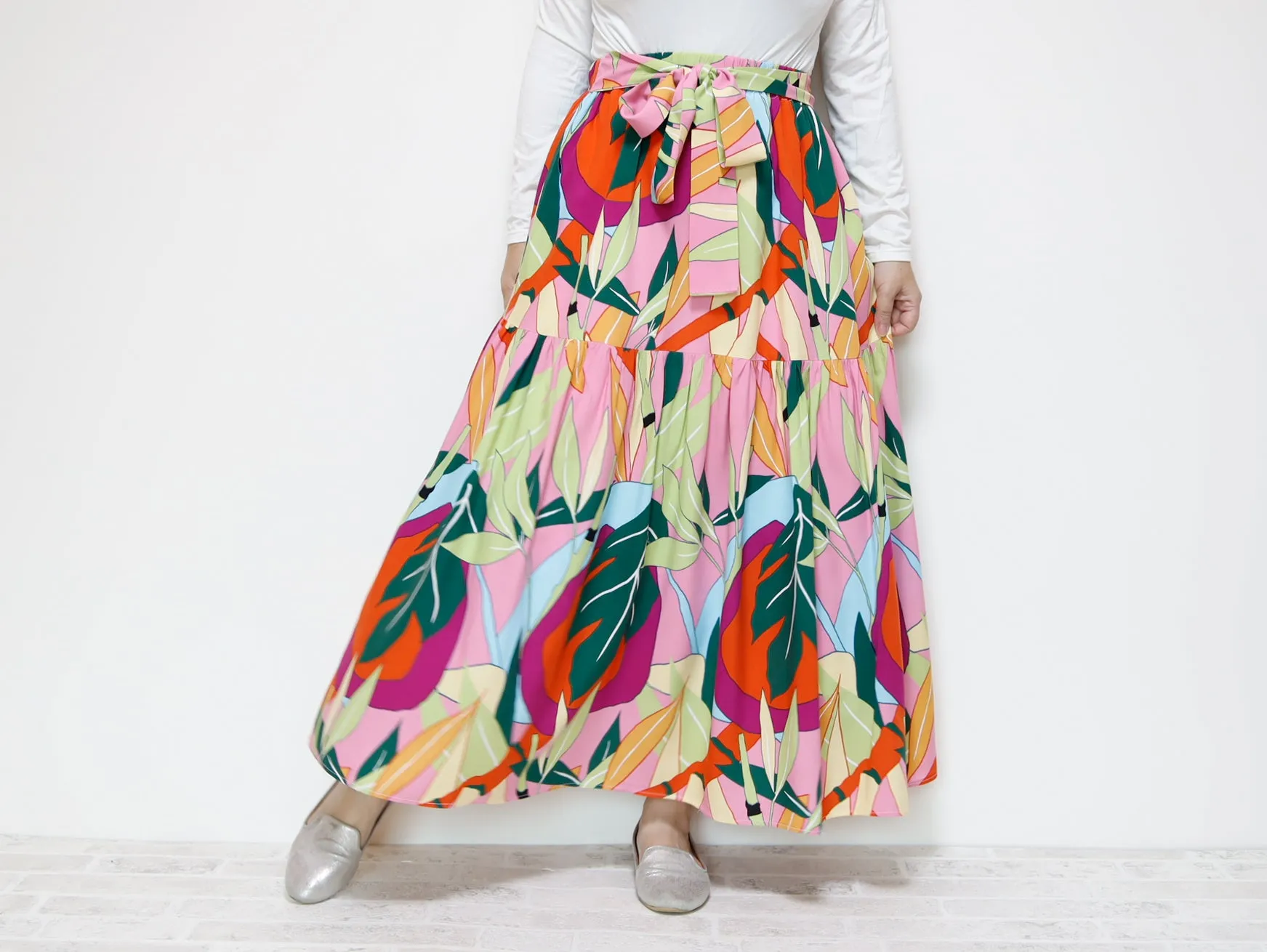 <S39PS> PINKY PRINTED Skirt  -Length 90cm