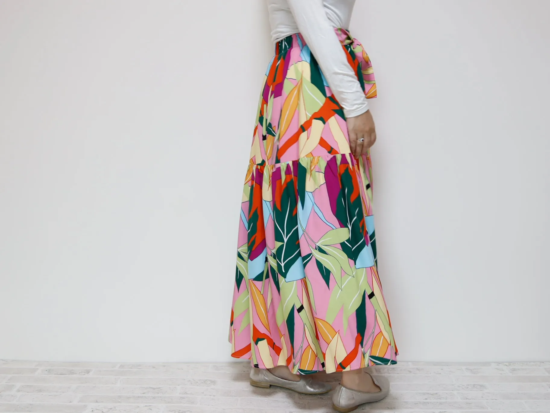 <S39PS> PINKY PRINTED Skirt  -Length 90cm