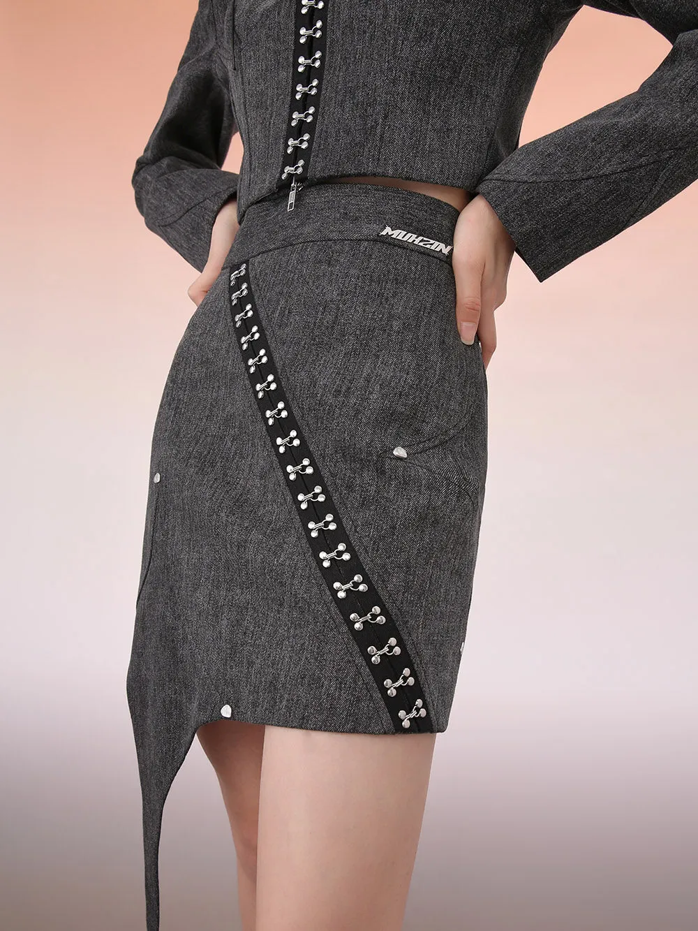 MUKZIN Black Star Shape Design Asymmetric Panel Skirt