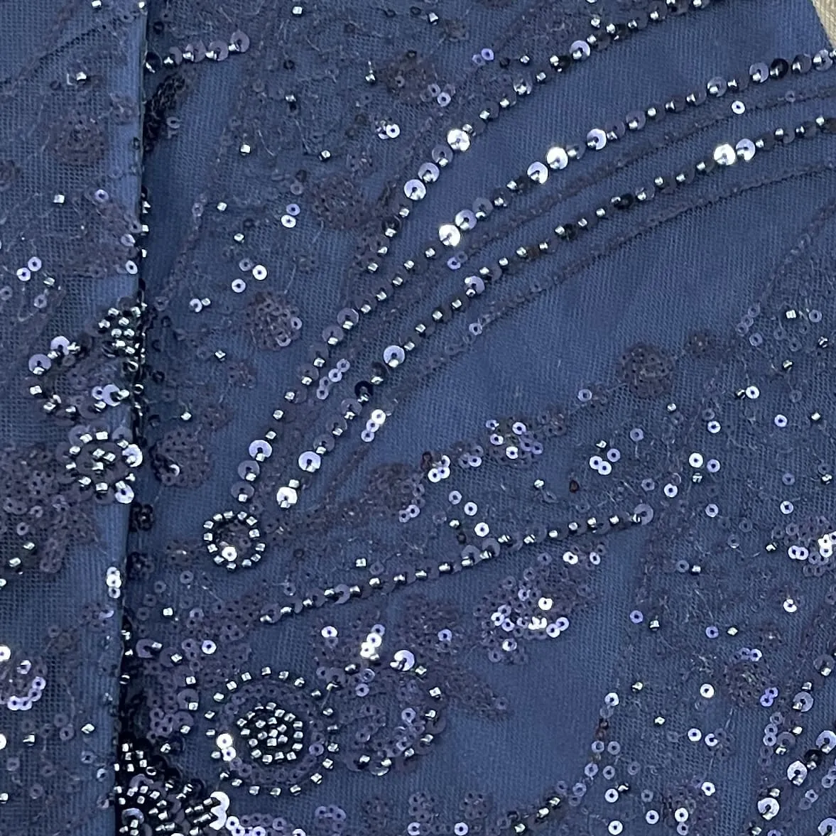 Navy Blue Cutdana Sequins Embroidery Net Fabric 19899
