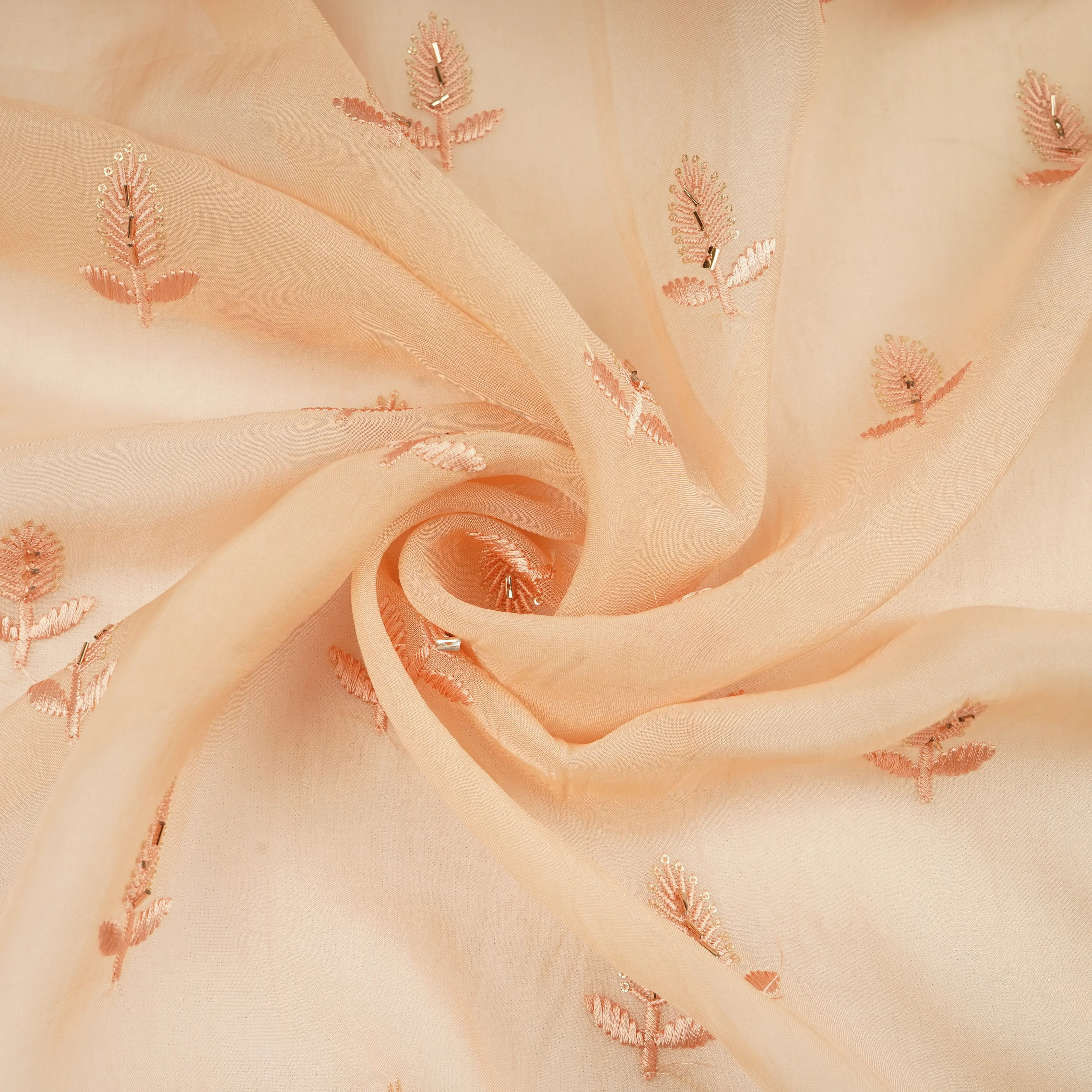 Peach Cutdana Thread Embroidery Organza Fabric 20784