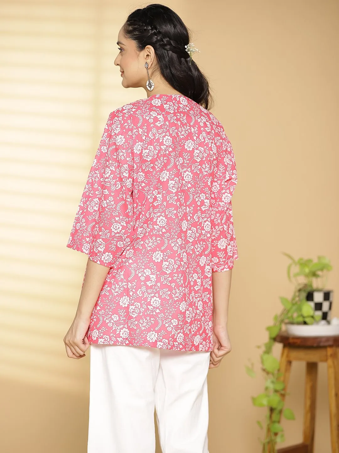 Pink Jaal Printed OversizedTop