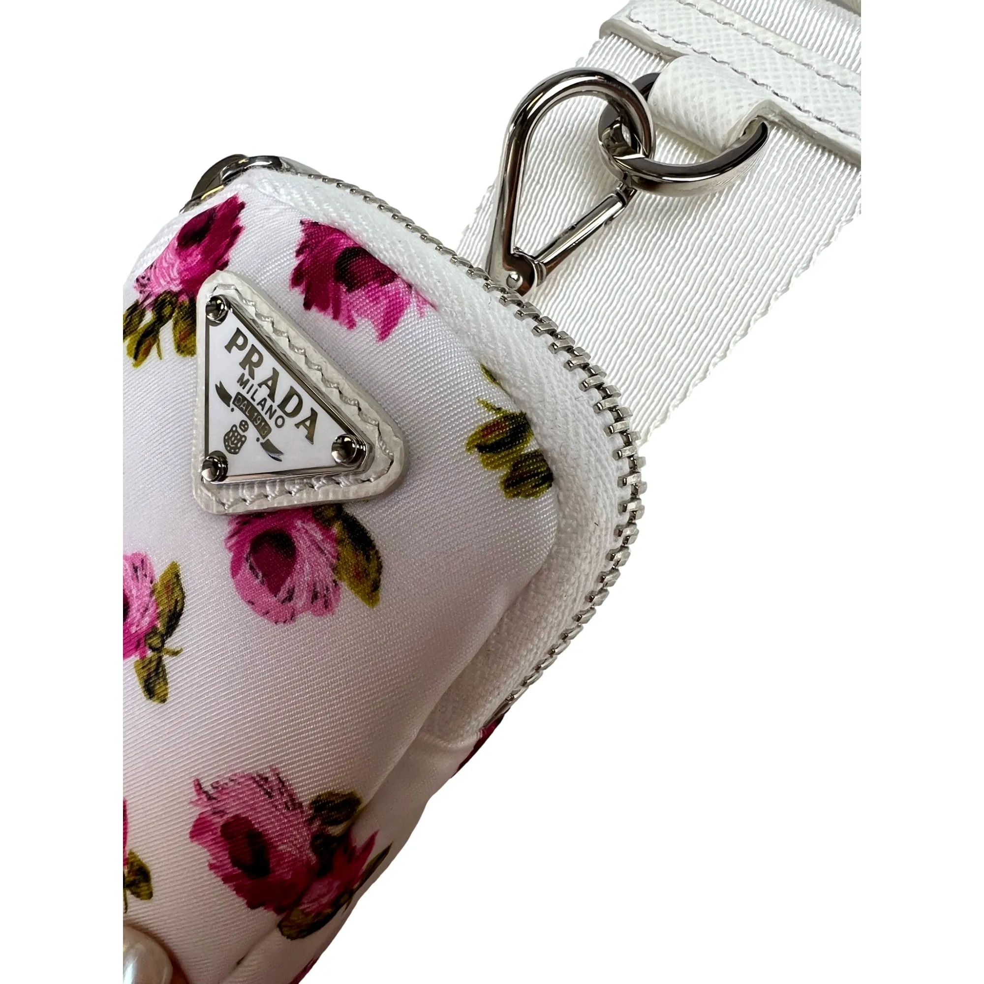 Prada Re-Edition Hobo Bag Tessuto Nylon Womens Mini Pink and White Floral