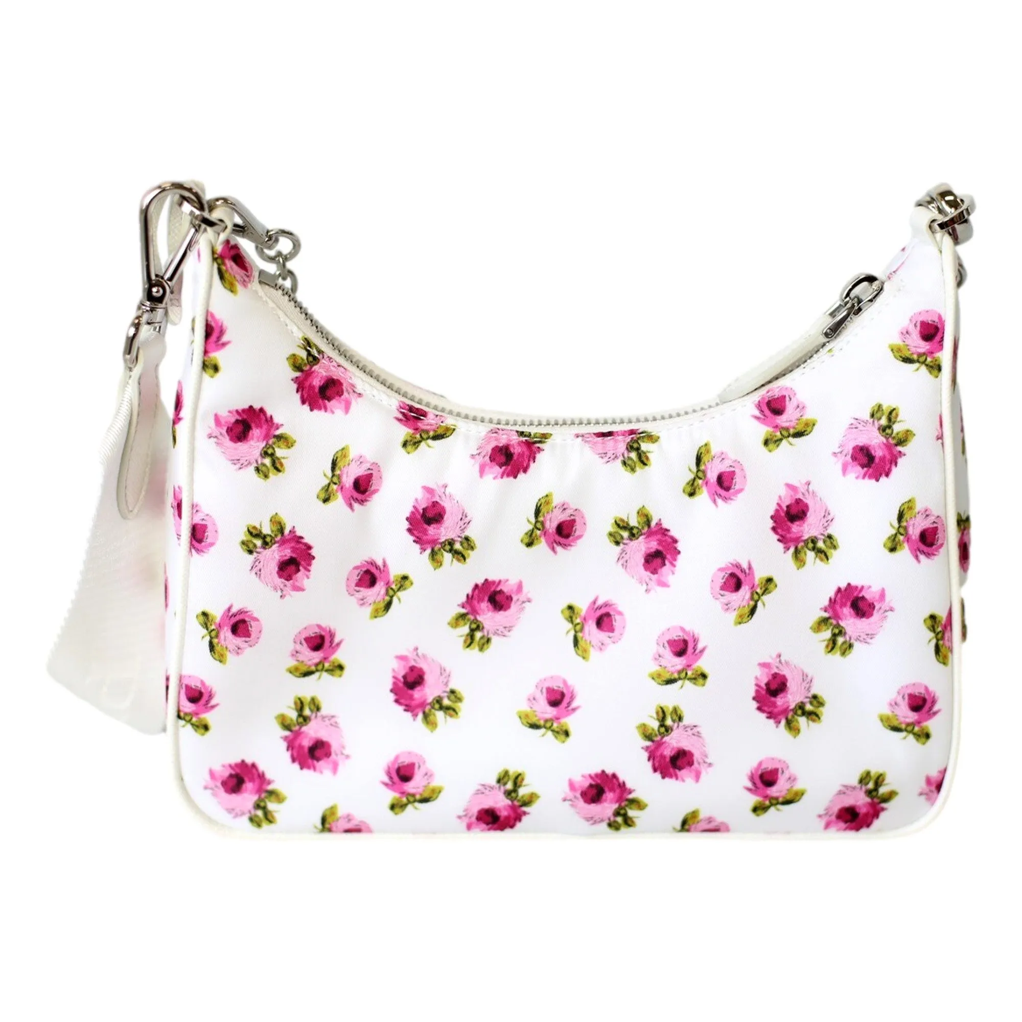 Prada Re-Edition Hobo Bag Tessuto Nylon Womens Mini Pink and White Floral