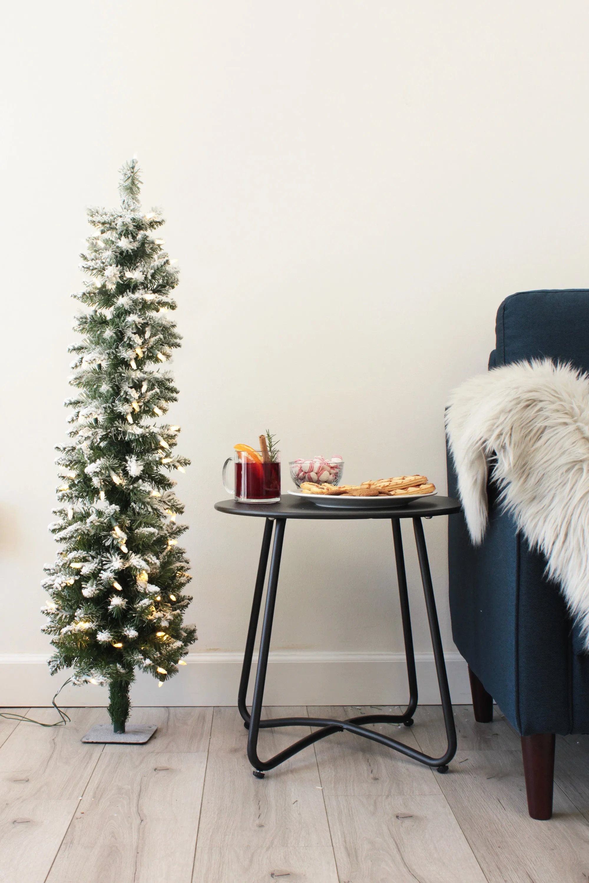 Prelit Flocked Pencil Tree