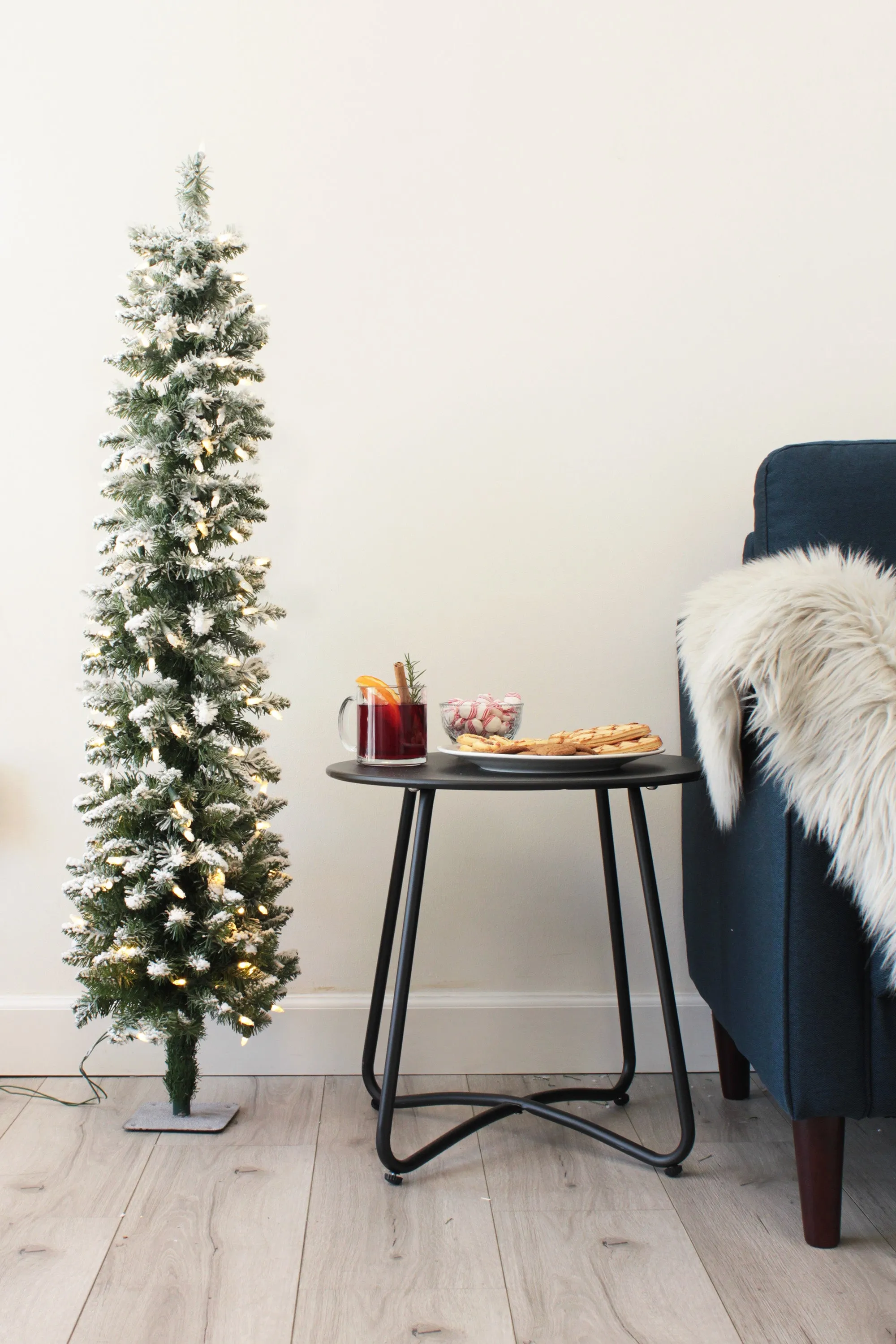 Prelit Flocked Pencil Tree
