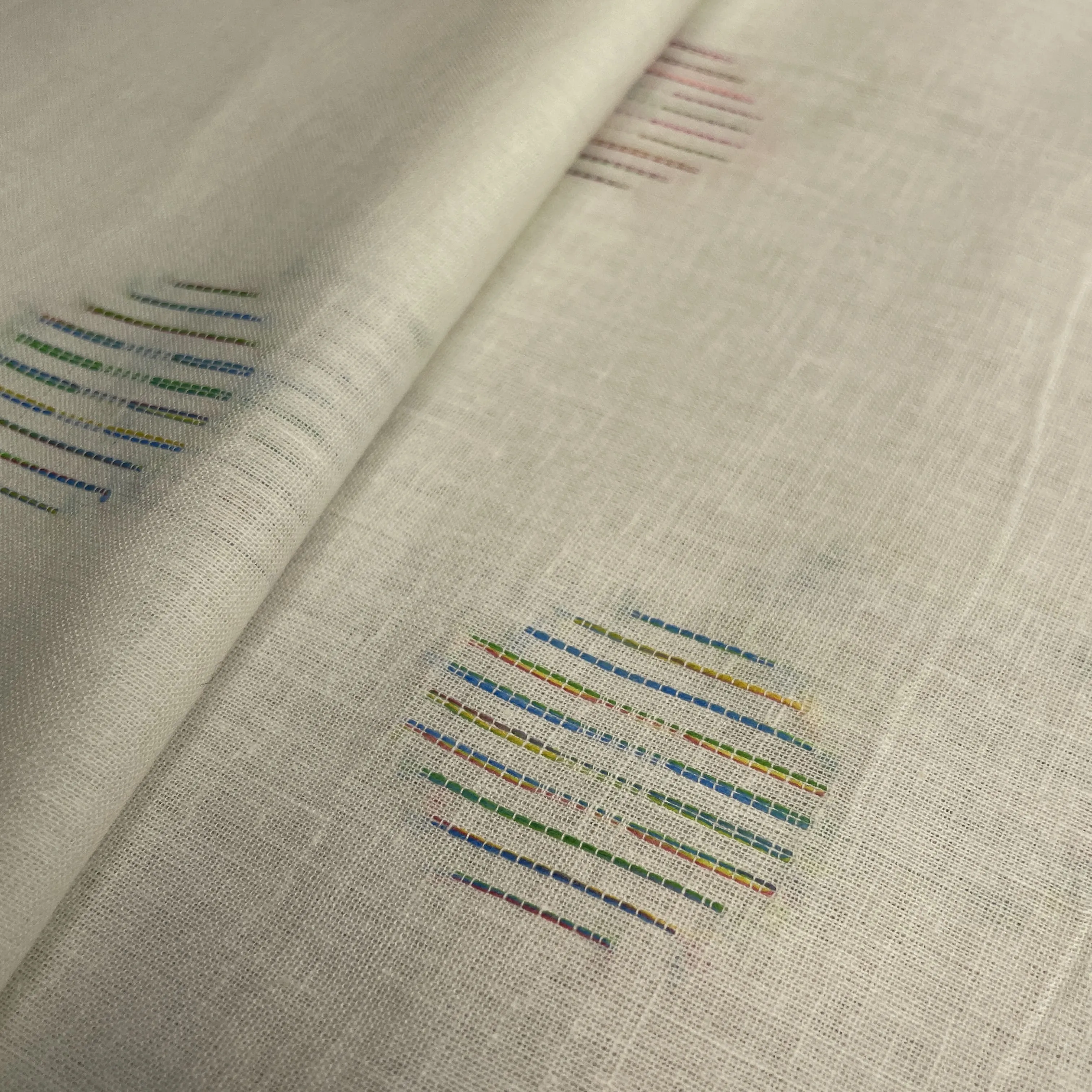 Premium White Multicolor Dobby Embroidery Dyeable Cotton Fabric