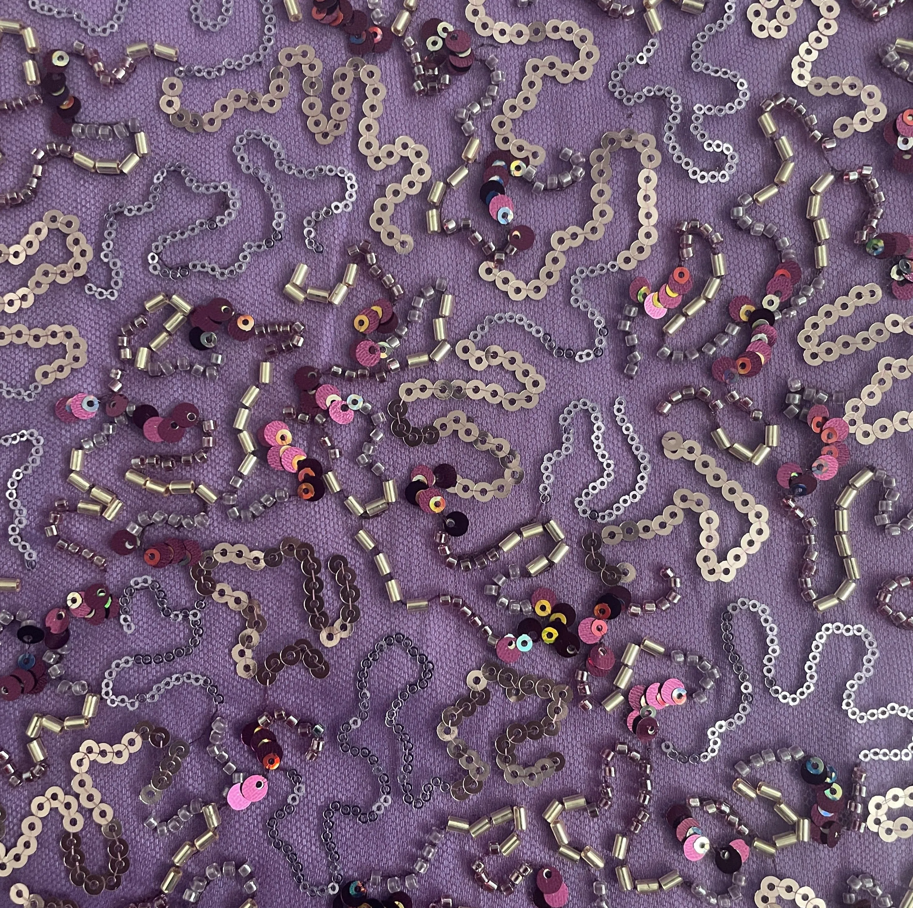 Purple Abstract Sequins Cut Dana Embroidery Net 15143