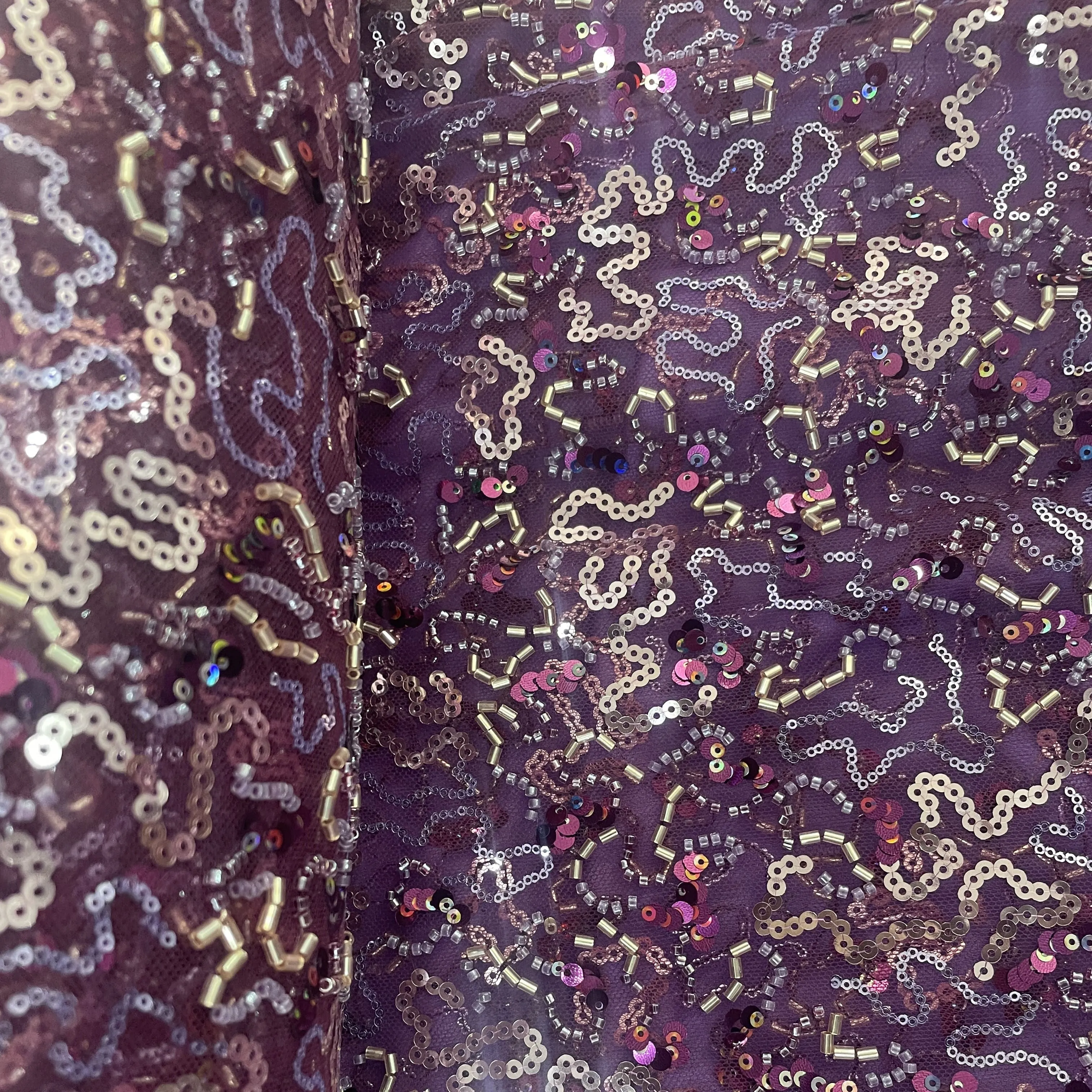 Purple Abstract Sequins Cut Dana Embroidery Net 15143