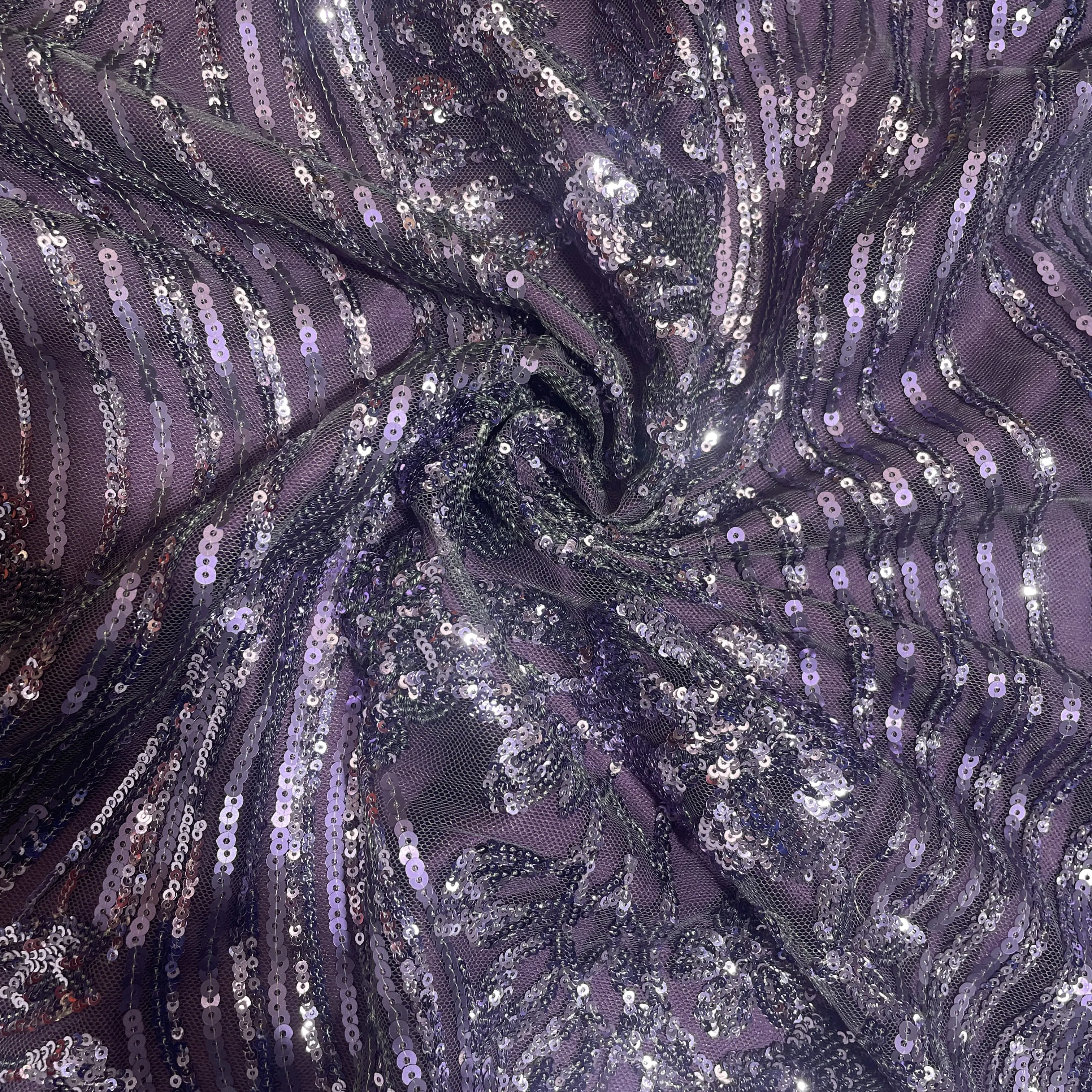 Purple Sequins Embroidery Net Fabric 19977