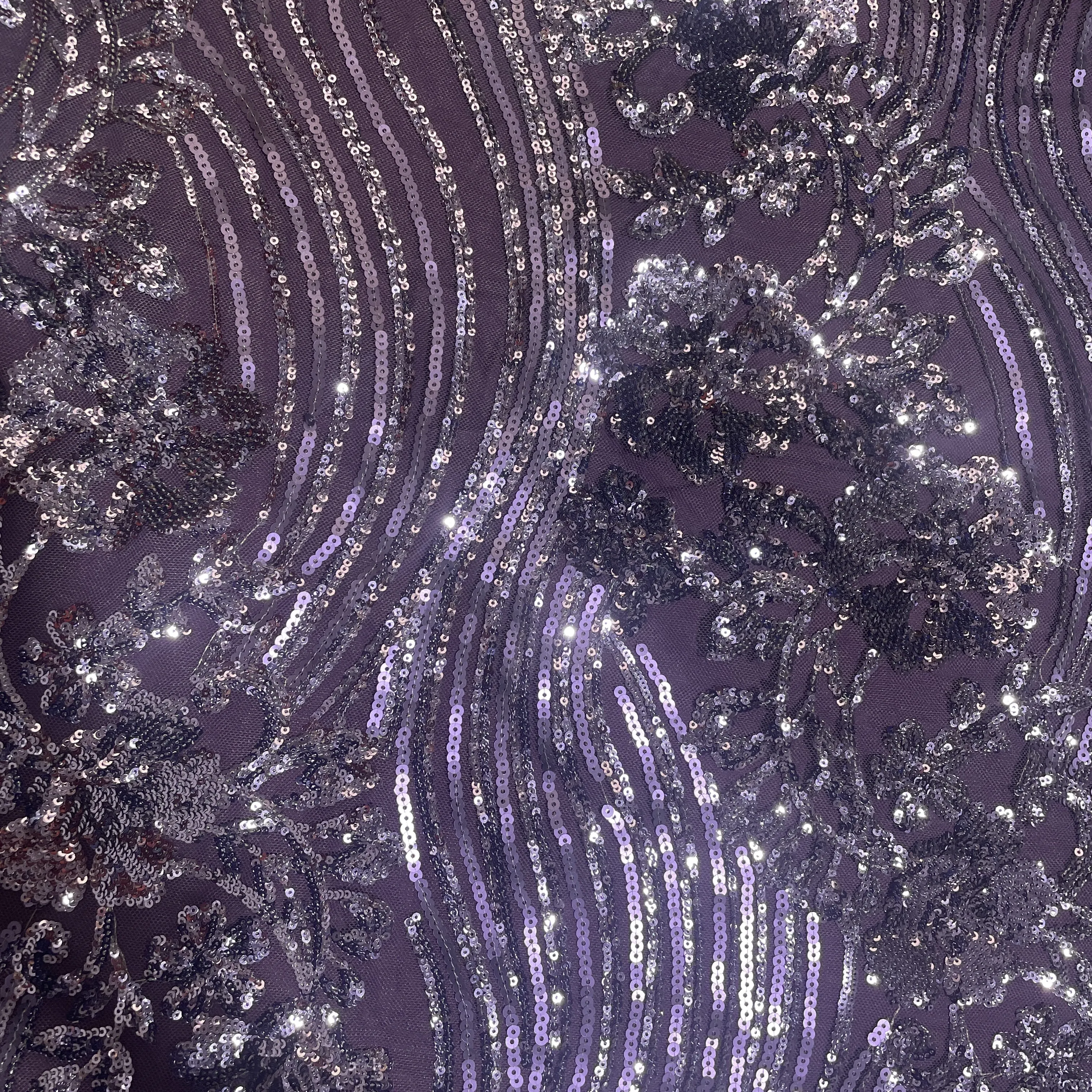Purple Sequins Embroidery Net Fabric 19977