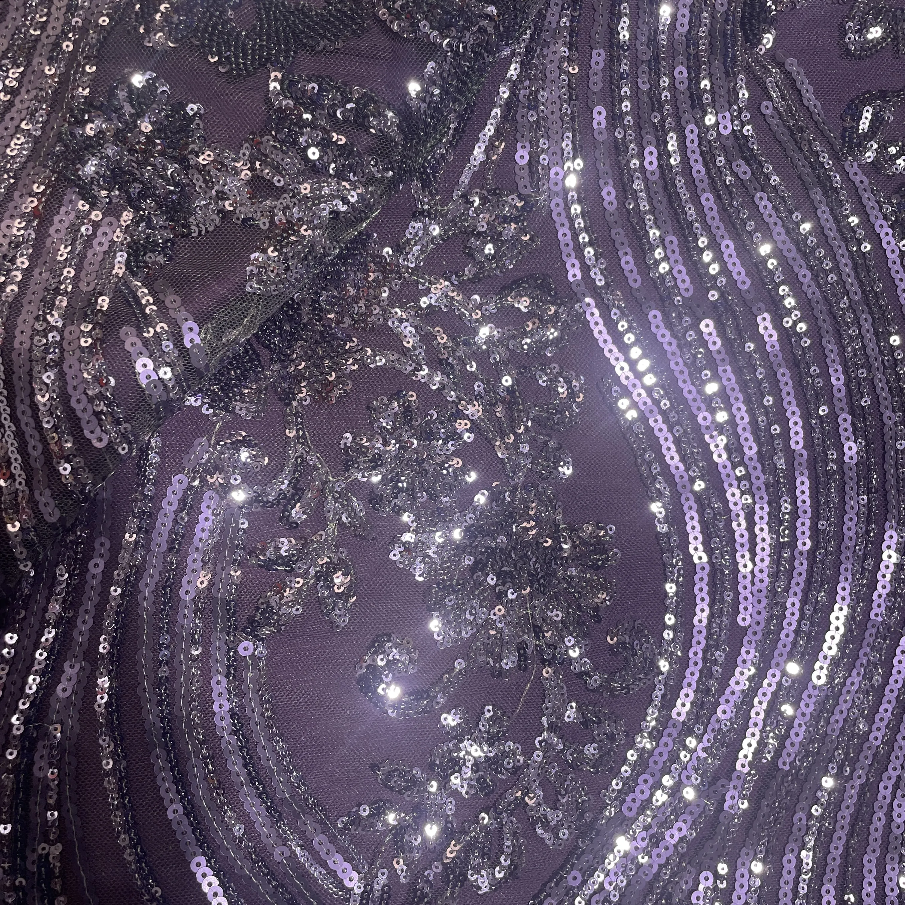 Purple Sequins Embroidery Net Fabric 19977