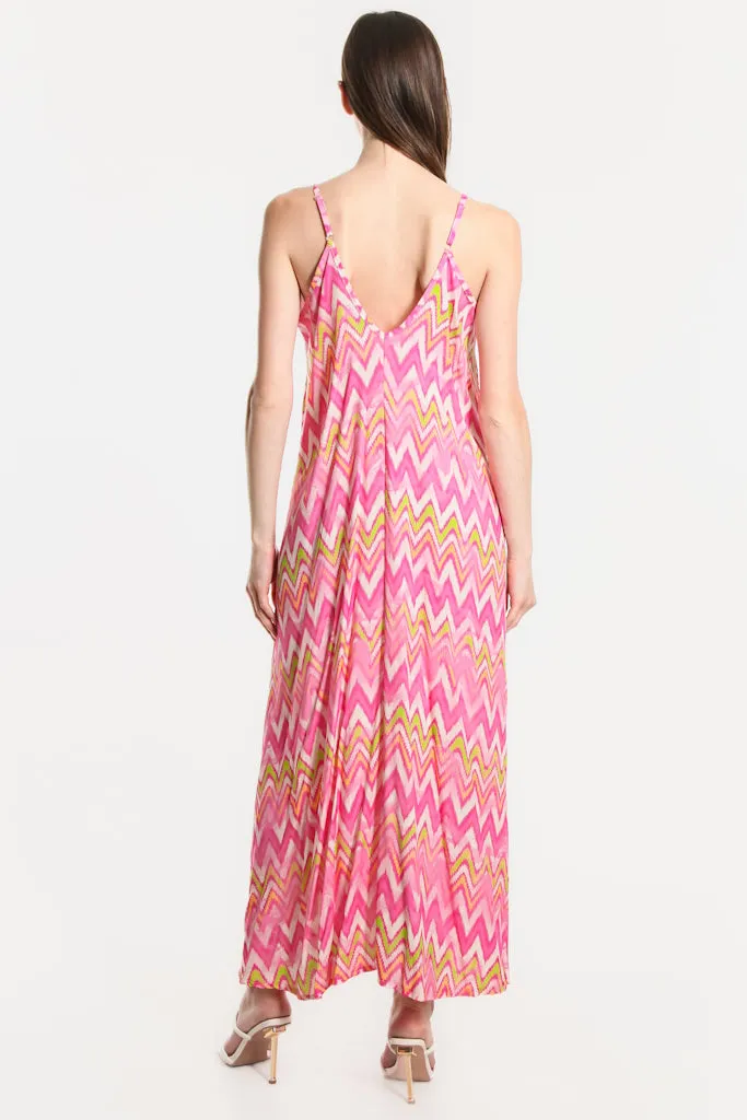 River Zigzag Viscose Slip Dress (DT111Z) - FINAL SALE