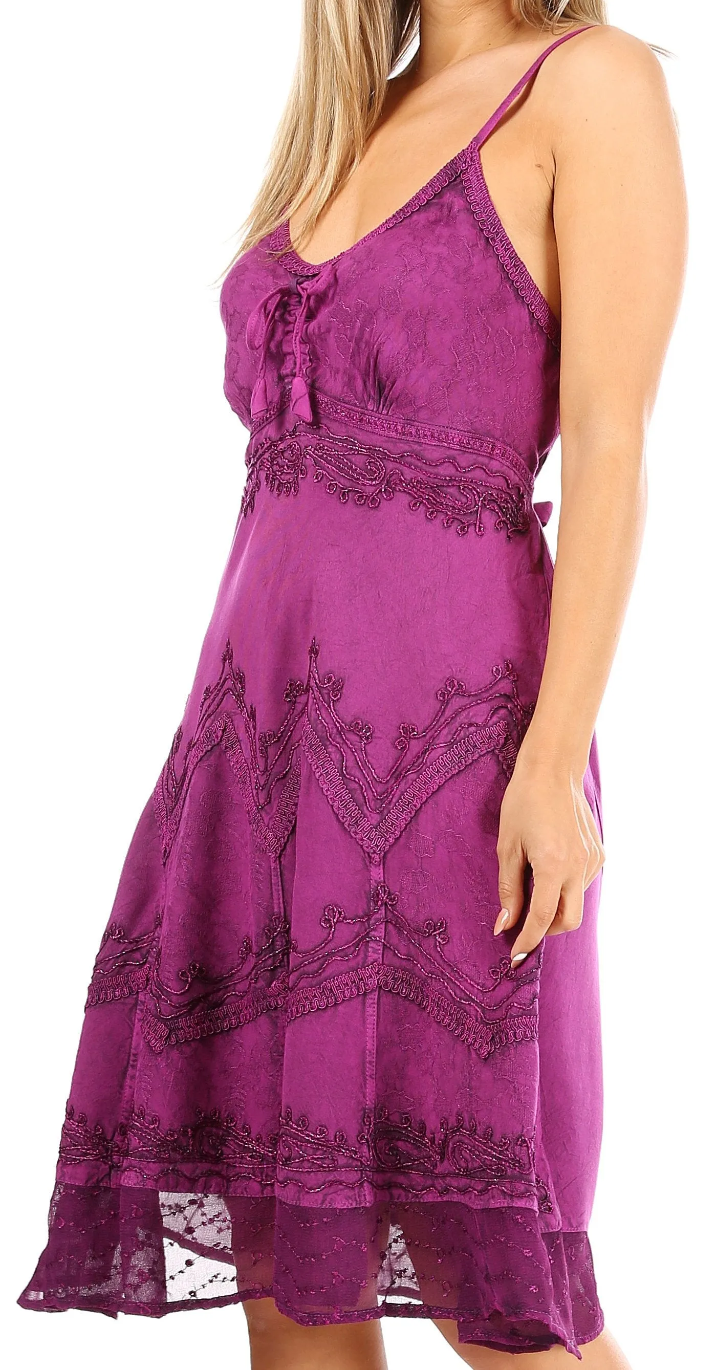 Sakkas Stonewashed Rayon Adjustable Spaghetti Straps Mid Length Dress