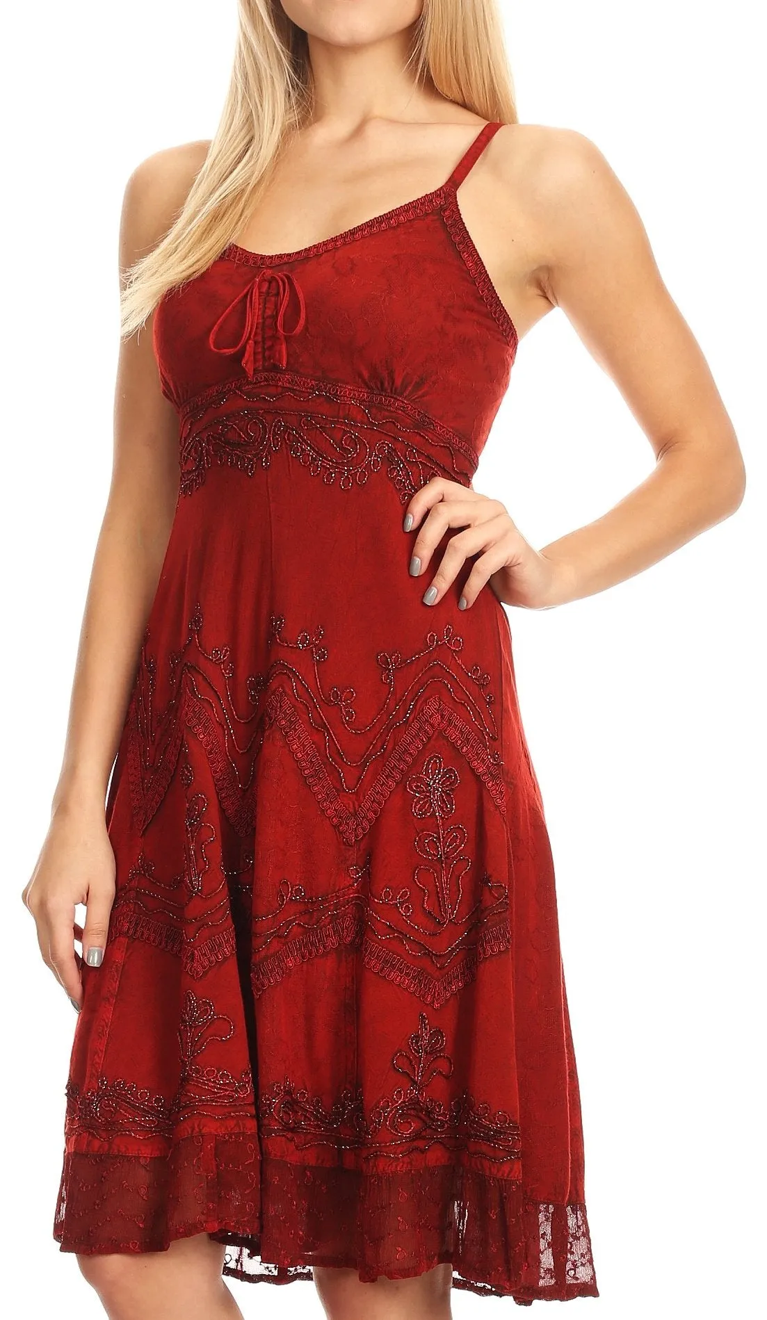 Sakkas Stonewashed Rayon Adjustable Spaghetti Straps Mid Length Dress