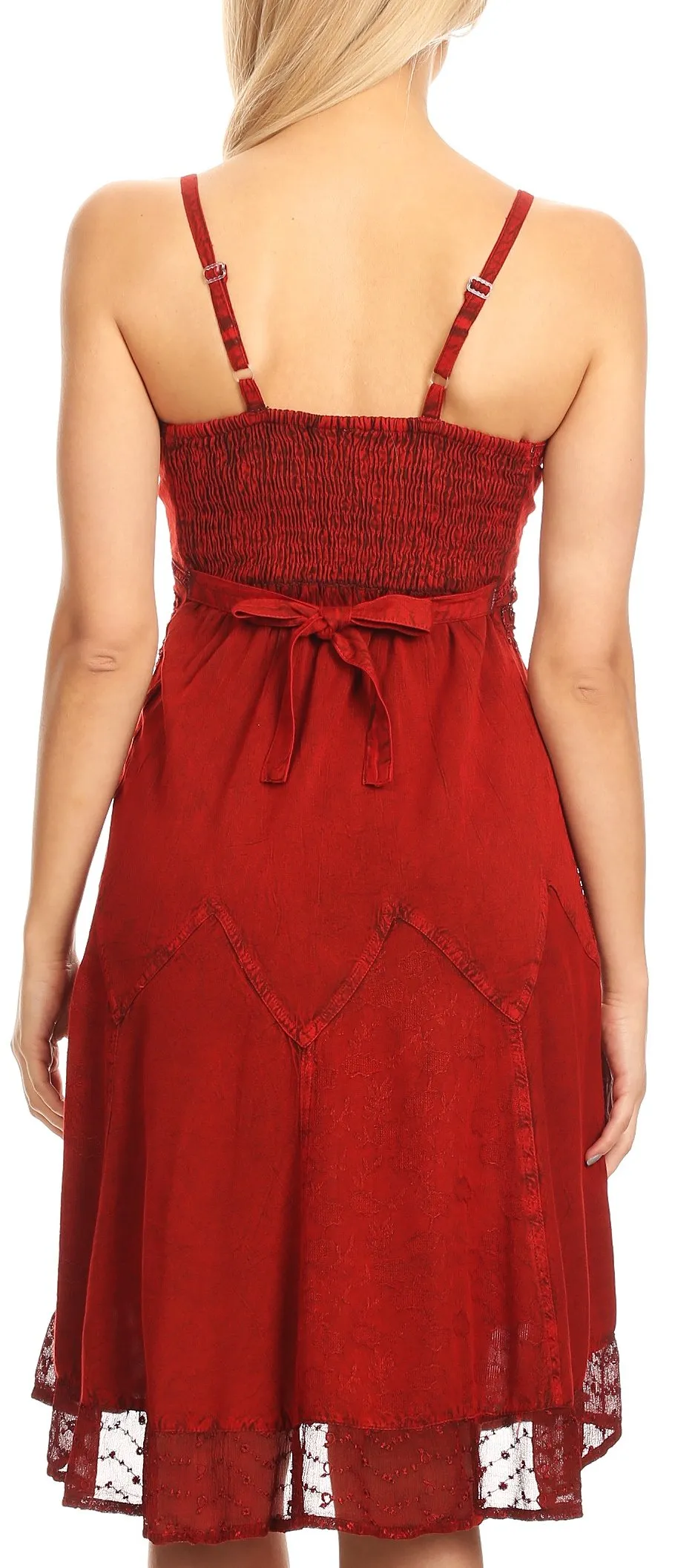 Sakkas Stonewashed Rayon Adjustable Spaghetti Straps Mid Length Dress