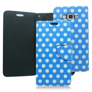 SAMSUNG GALAXY GRAND PRIME/G530 BABY BLUE POLKA DOTS LEATHER WALLET CASE