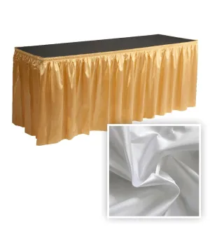 Silver 14' x 39" Poly Knit Satin Table Skirt Shirred Pleat