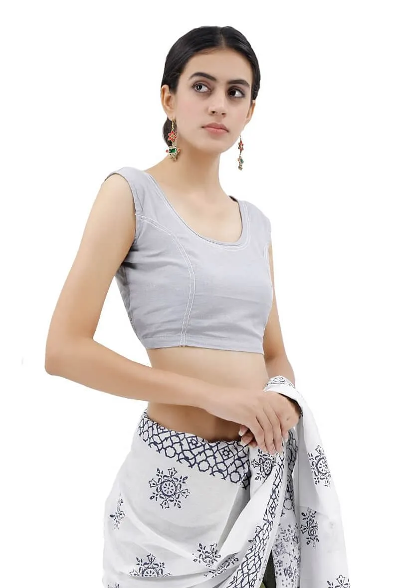 Sleeveless Blouse With Cotton Thread Stitch Lines
