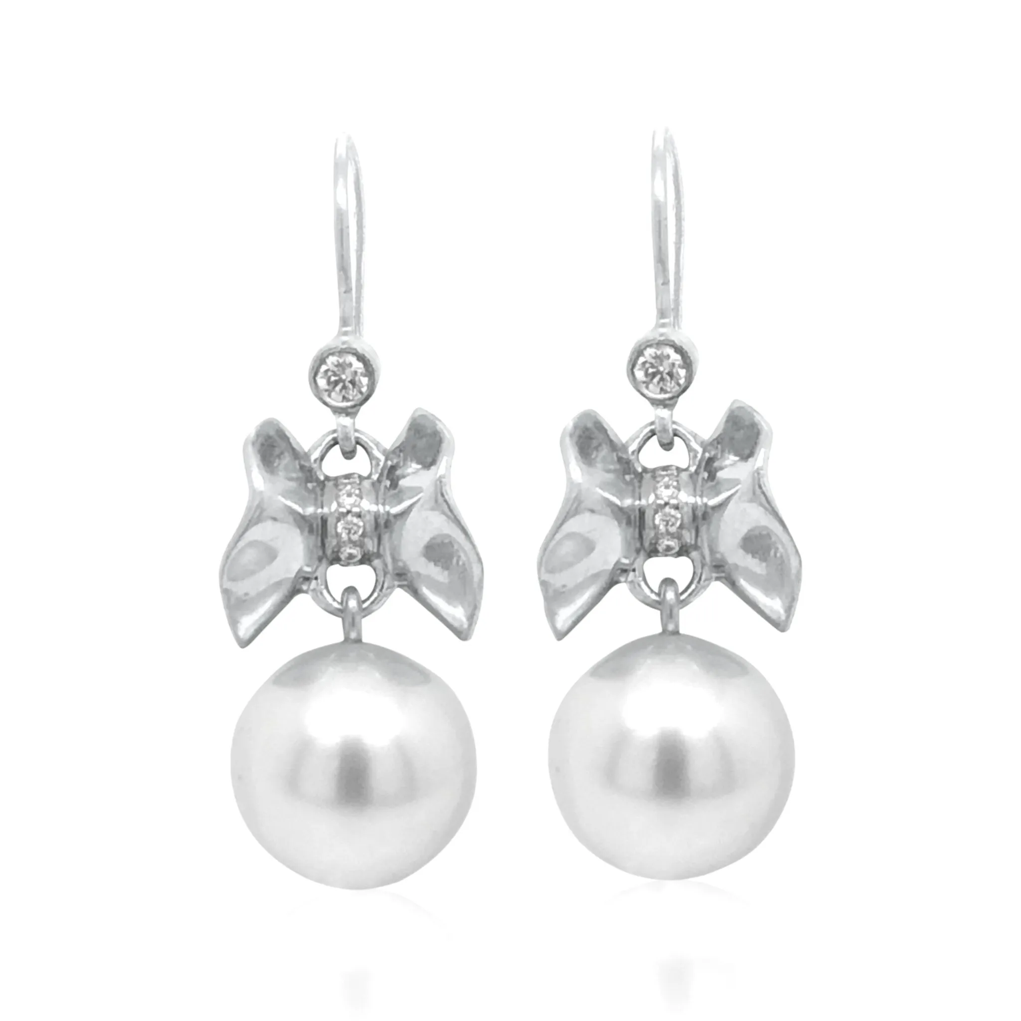 Upperline Wing Diamond Ruffle© and  South Sea Pearl Earrings 18KW