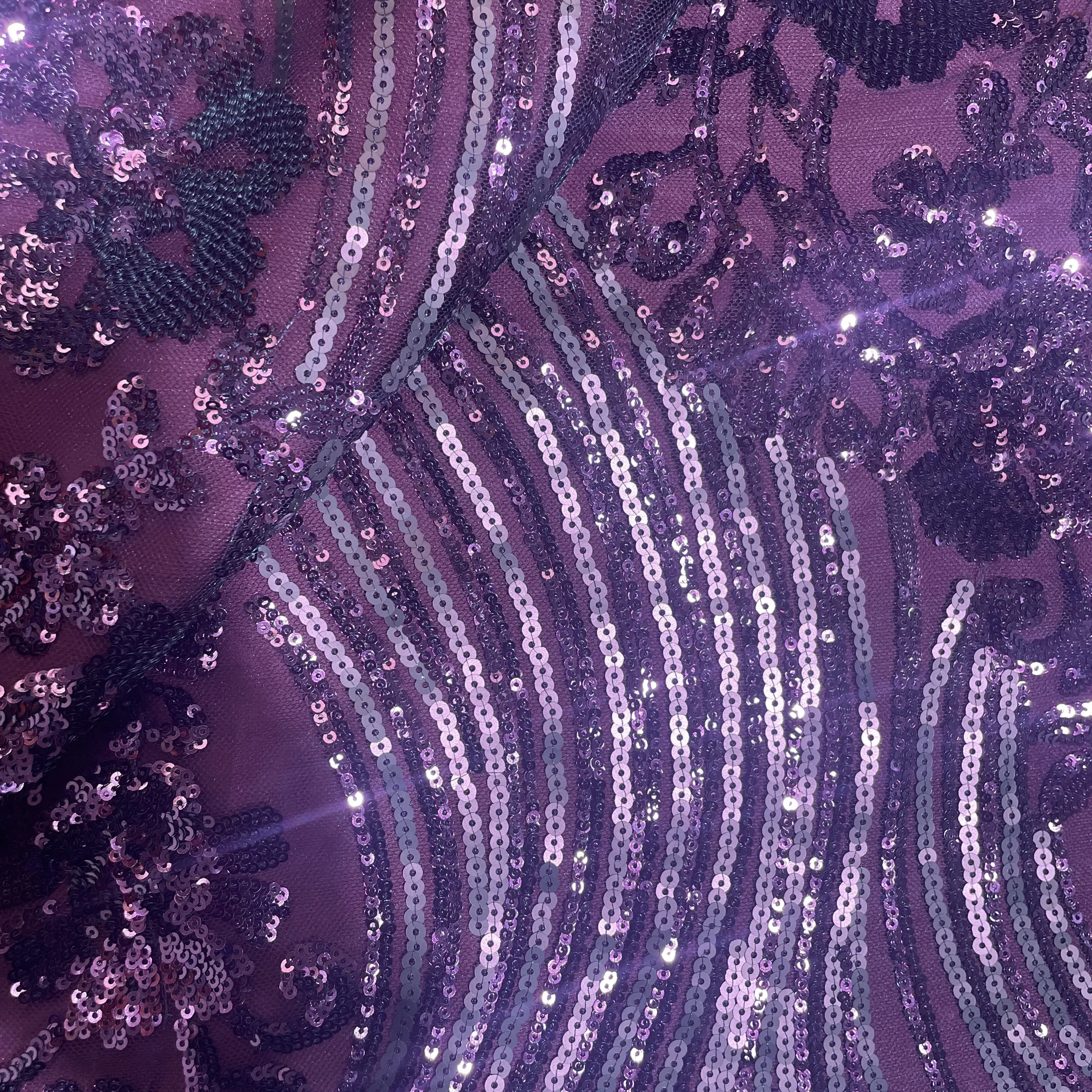 Wine Sequins Embroidery Net Fabric 19974