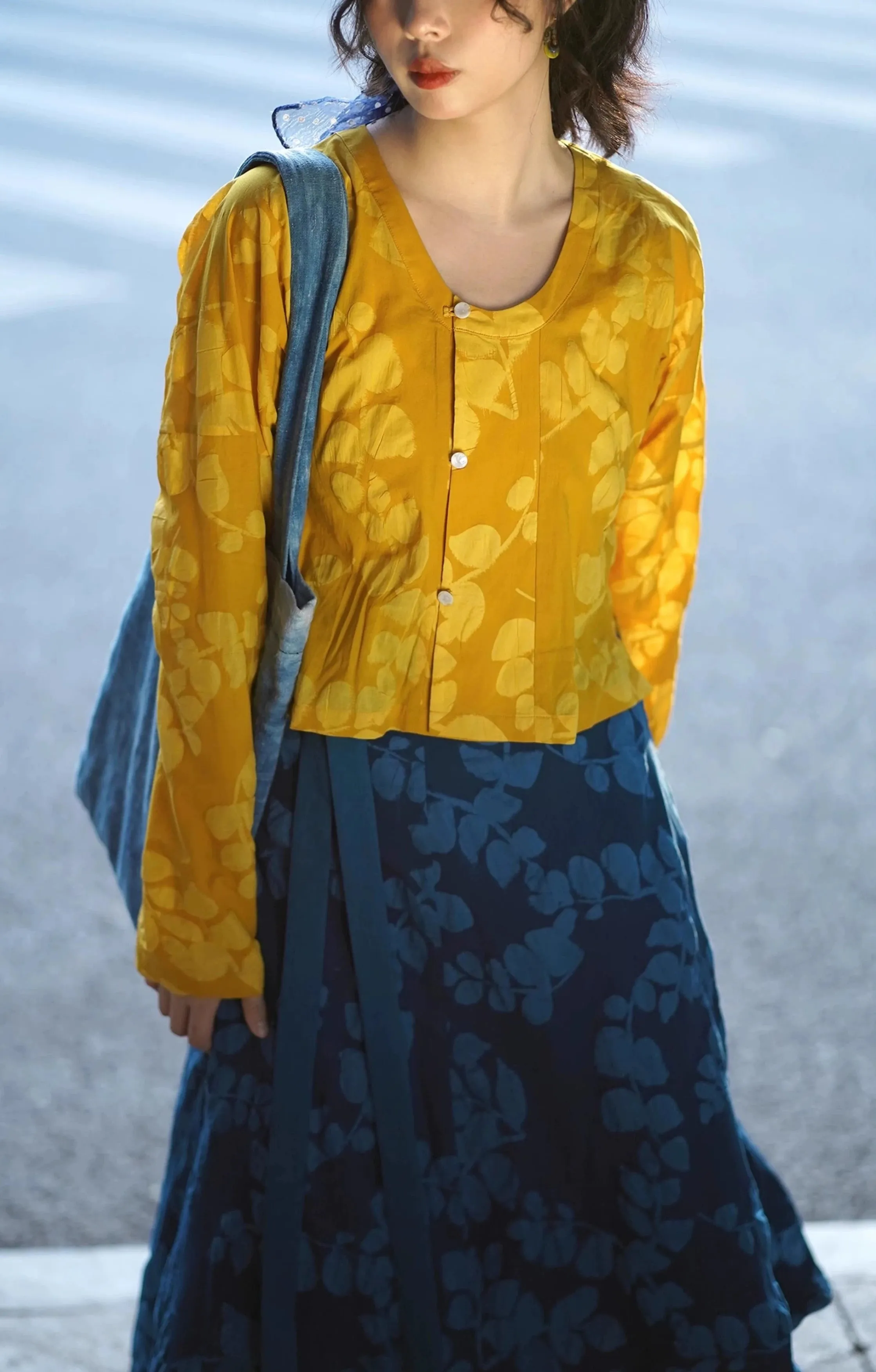 Zhizhi 枝枝 Branching Trees Modernized Tang Dynasty Pure Cotton Two-Collar Tanling Poqun Set